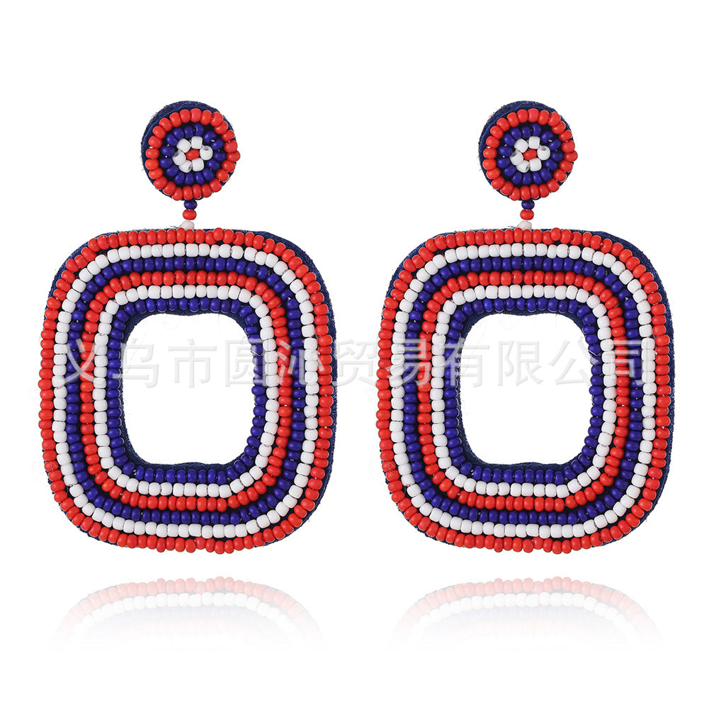 Wholesale American Independence Day Flag Rice Beads Earrings